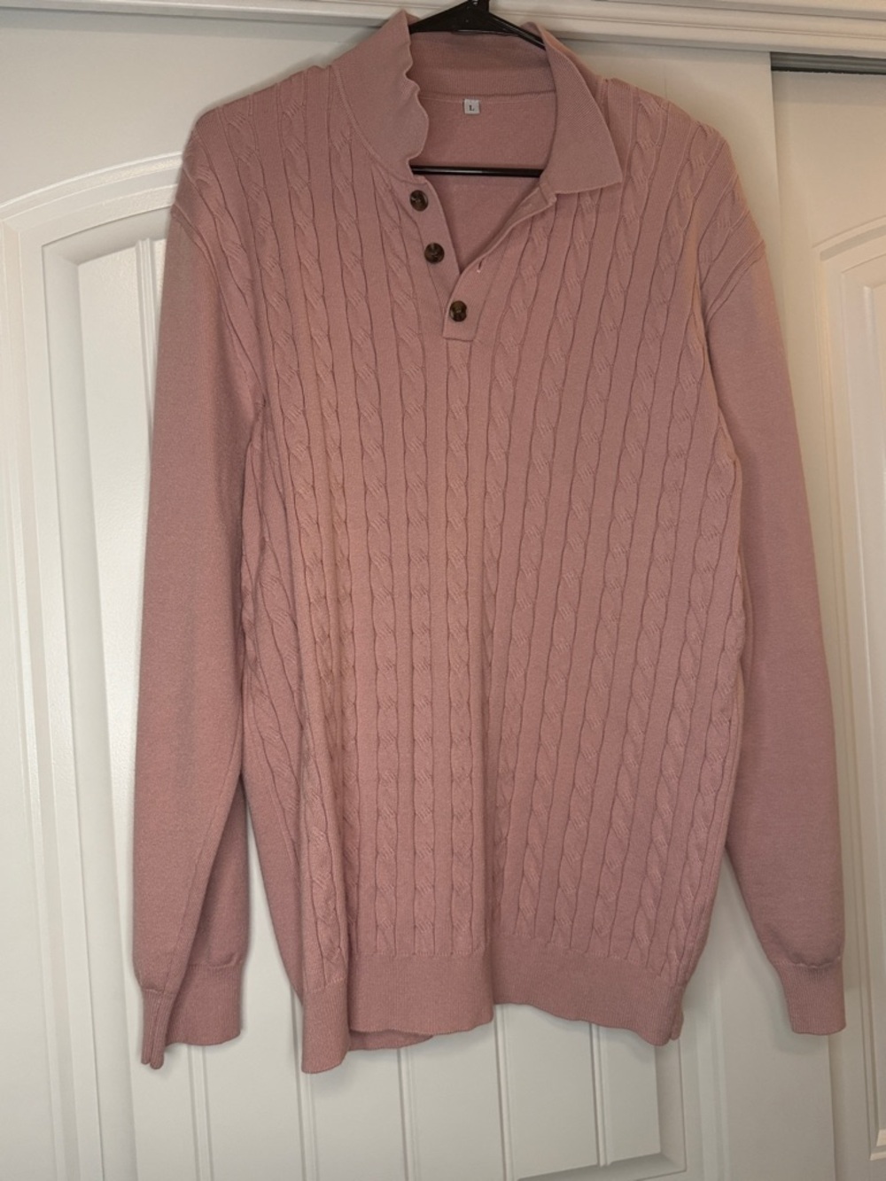 Men's Cable-Knit V-Neck Sweater Polo in Dusty Rose